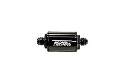 Turbosmart FPR Billet Inline Fuel Filter 1.75in OD 3.825in Length AN-6 Male Inlet - Black