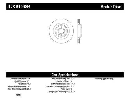 StopTech 12-13 Ford Mustang GT 5.0L V8 Drilled Right Front Rotor