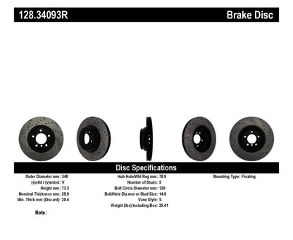 StopTech 07-10 BMW 335i Cross Drilled Right Front Rotor