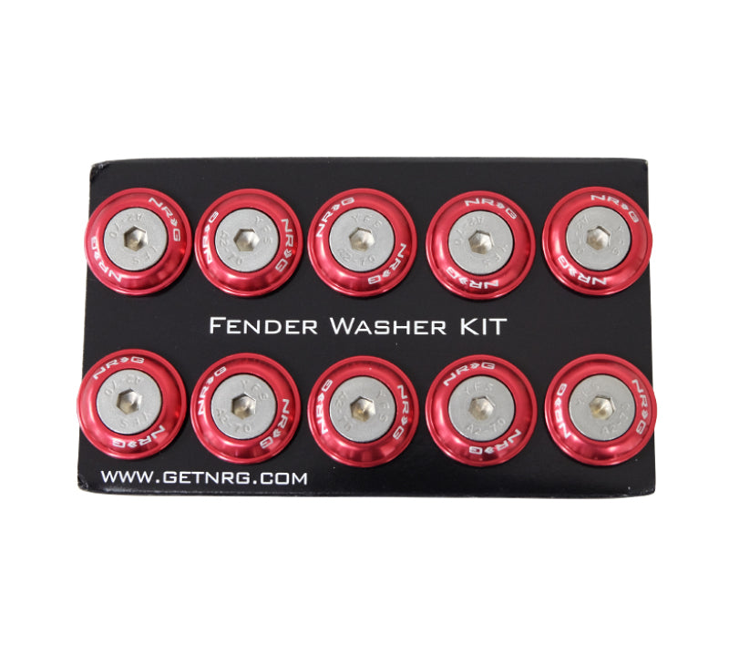 NRG Fender Washer Kit w/Rivets For Plastic (Red) - Set of 10