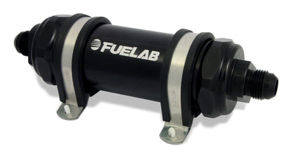 Fuelab 828 In-Line Fuel Filter Long -10AN In/Out 40 Micron Stainless - Black