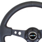 NRG Reinforced Steering Wheel (350mm / 3in. Deep) Blk Leather w/Blk Spoke & Circle Cutouts