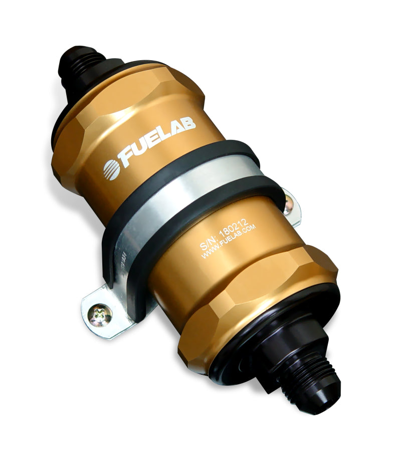 Fuelab 818 In-Line Fuel Filter Standard -10AN In/Out 100 Micron Stainless - Gold