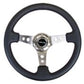 NRG Reinforced Steering Wheel (350mm / 3in. Deep) Blk Leather w/Gunmetal Circle Cutout Spokes