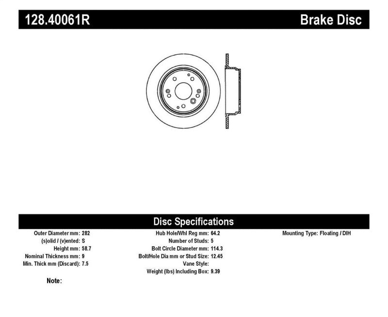 StopTech 04-08 Acura TL/TL-S Standard/Brembo Drilled Right Rear Rotor