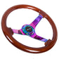 NRG Reinforced Steering Wheel (350mm / 3in. Deep) Classic Dark Wood w/4mm Neochrome Solid 3-Spoke