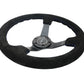 NRG Reinforced Steering Wheel (350mm / 3in. Deep) Blk Suede/Blue BBall Stitch w/5mm Matte Blk Spokes