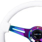 NRG Classic Wood Grain Steering Wheel (350mm) White Paint Grip w/Neochrome 3-Spoke Center