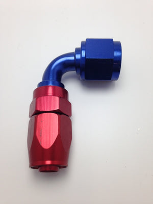 Fragola -8AN Fem x -6AN Hose 90 Degree Reducing Hose End - Blue/Red