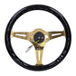 NRG Classic Wood Grain Steering Wheel (350mm) Black Grip w/Chrome Gold 3-Spoke Center