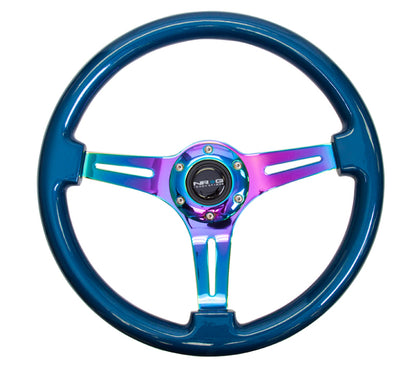 NRG Classic Wood Grain Steering Wheel (350mm) Blue Pearl/Flake Paint w/Neochrome 3-Spoke Center