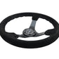 NRG Reinforced Steering Wheel (350mm / 3in. Deep) Blk Suede/Silver BBall Stitch w/5mm Mt. Blk Spokes