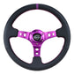 NRG Reinforced Steering Wheel (350mm / 3in. Deep) Black Leather w/Purple Center & Purple Stitching