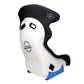 NRG FRP Bucket Seat - White Finish with Arrow Embroidery And Blue Side Mount Bracket