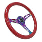 NRG Classic Wood Grain Steering Wheel (350mm) Red Grip w/Neochrome 3-Spoke Center