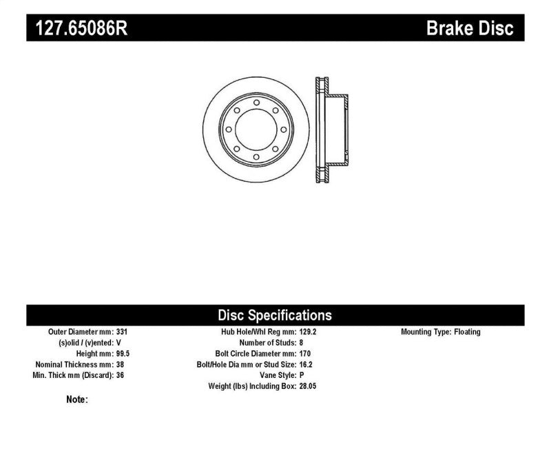 StopTech 00-05 Ford Excursion 4WD / 99-04 F250/F350 Pickup Front Slotted & Drilled Right Rotor