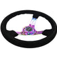 NRG Reinforced Steering Wheel (350mm / 3in. Deep) Blk Suede/Blk Stitch w/Neochrome Slits