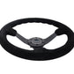 NRG Reinforced Steering Wheel (350mm / 3in. Deep) Blk Suede/Blk Bball Stitch w/5mm Matte Black Spoke