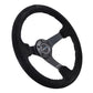 NRG Reinforced Steering Wheel (350mm / 3in. Deep) Blk Suede/Silver BBall Stitch w/5mm Mt. Blk Spokes