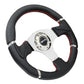 NRG Reinforced Steering Wheel (320mm) Blk Leather/Red Stitching w/Chrome 3-Spoke Center