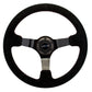 NRG Reinforced Steering Wheel (350mm / 3in. Deep) Blk Suede w/Red BBall Stitch & Black 3-Spoke