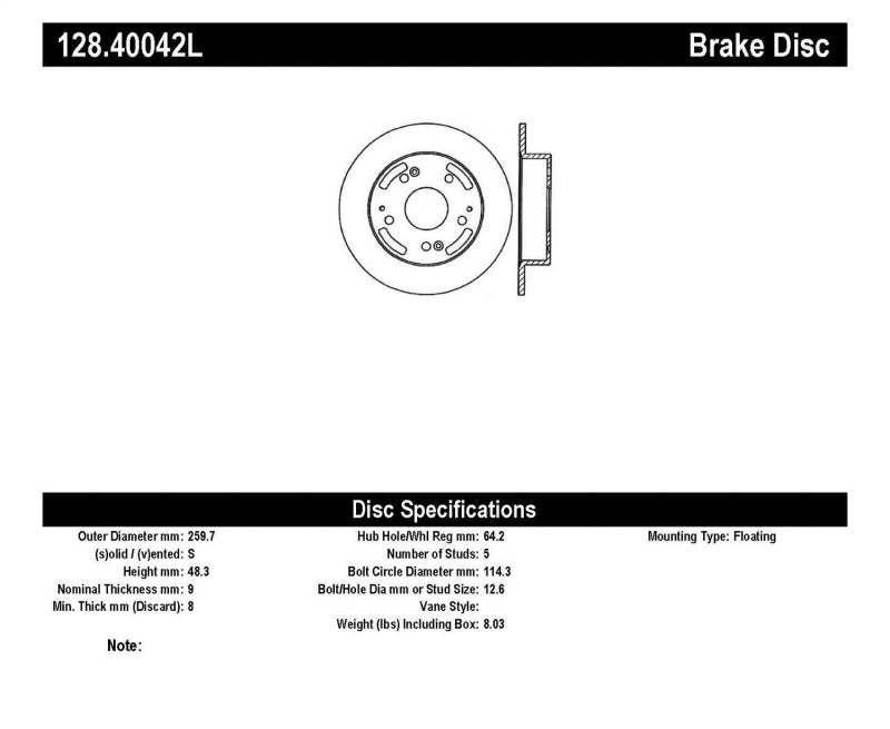 StopTech 97-01 Integra Type R/02-06 RSX/RSX Type S / 98-02 Honda Accord Drilled Left Rear Rotor