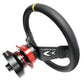 NRG Reinforced Steering Wheel (350mm / 3in Deep) Blk Leather w/NRG Arrow-Cut 2-Spoke & Sgl Yellow CM