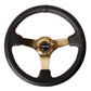 NRG Reinforced Steering Wheel (350mm / 3in. Deep) Blk Leather/Red BBall Stitch w/4mm Gold Spokes