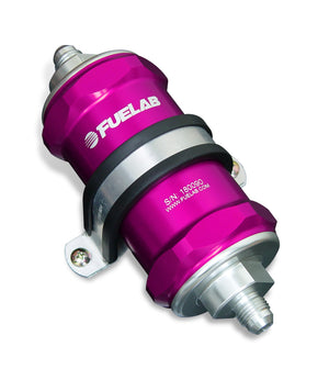 Fuelab 848 In-Line Fuel Filter Standard -8AN In/Out 100 Micron Stainless w/Check Valve - Purple