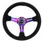 NRG Reinforced Steering Wheel (350mm / 3in. Deep) Blk Suede/Blk Stitch w/Neochrome Slits