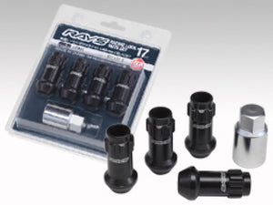 Rays 17 Hex Racing Lock Nut Set L48 Long Type 12x1.50 - Black Chromate (4 Pieces)