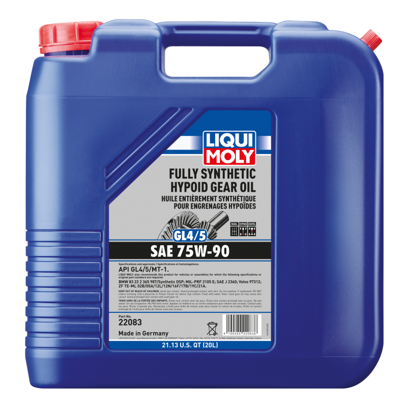 LIQUI MOLY 20L Fully Synthetic Hypoid Gear Oil (GL4/5) 75W90